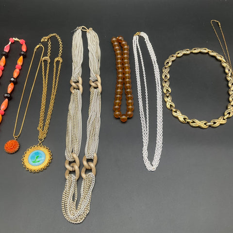 Vintage and Retro Jewelry Lot of 8 Necklaces Locket Reverse Intaglio Beads