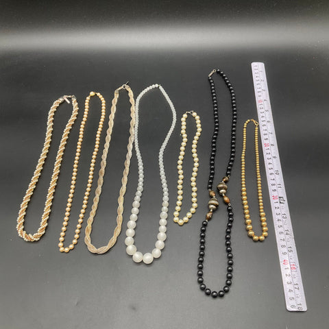 Vintage Fashion Jewelry Necklace Lot 7pcs Faux Pearl Gold Silver Tone Beaded