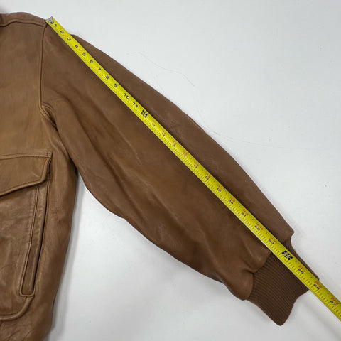 Vintage Y2K Madison Creek Brown Leather Sherpa Collar Flight Bomber Jacket Mens