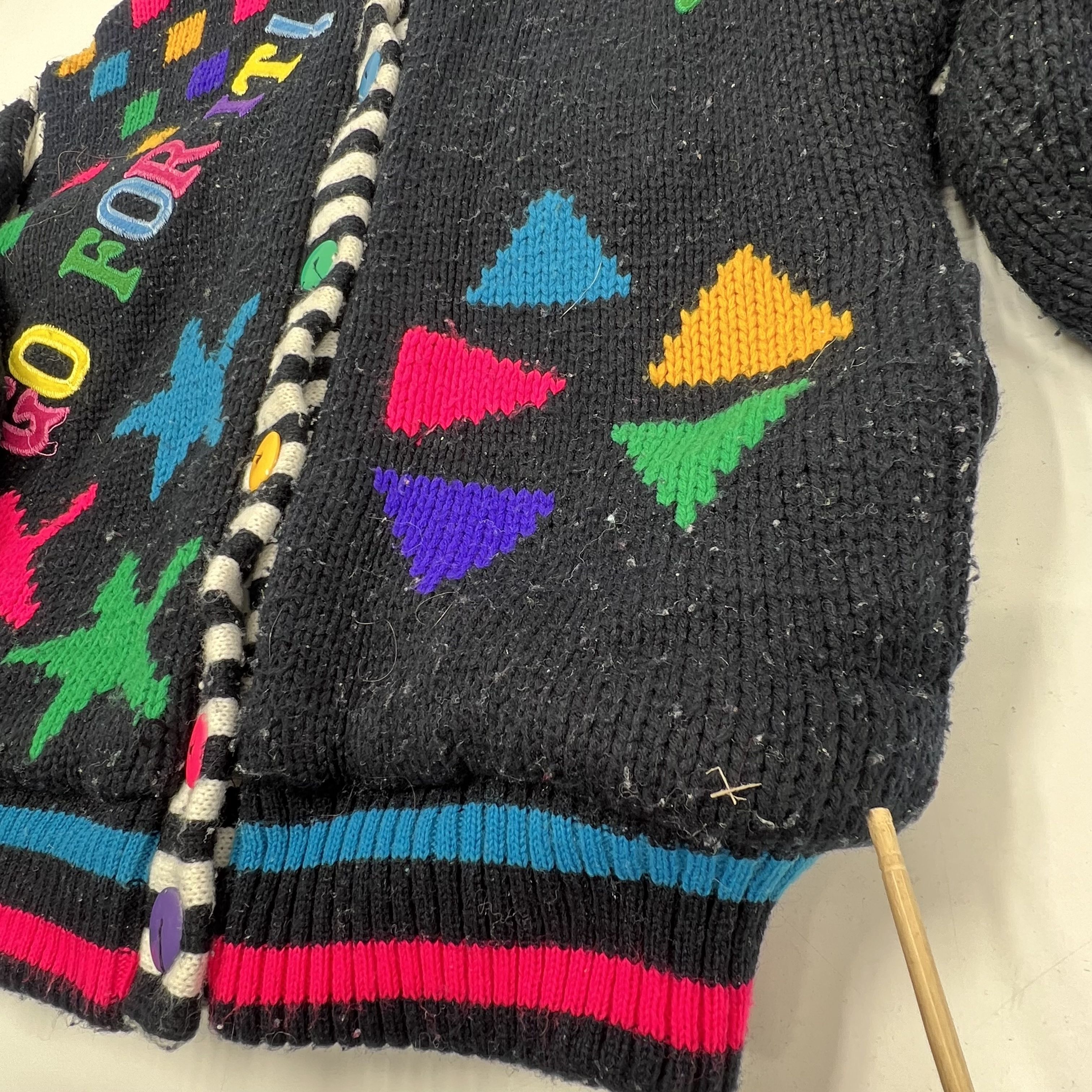 Vintage Hallie Robin Black Graphic Bomber Sweater Jacket Sherpa Lined Kids Size