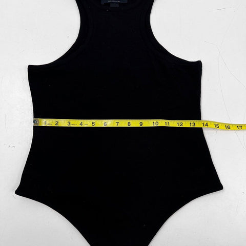 AllSaints Women's Black Ribbed Racerback High Neck Tencel Bodysuit Size 8