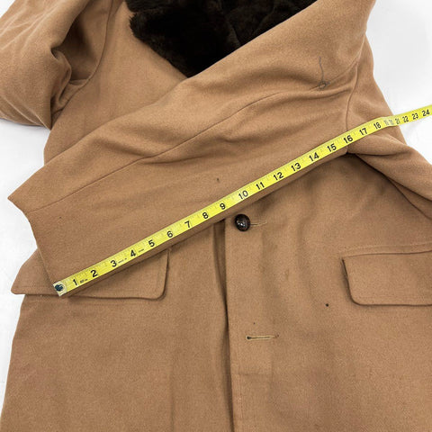 Vintage 70s Woolrich Faux Fur Lined Tan Wool Rancher Car Coat Jacket Sz 44