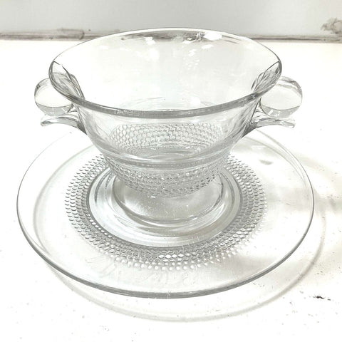 Duncan & Miller Clear Glass Teardrop Mayonnaise Bowl & Underplate Vintage