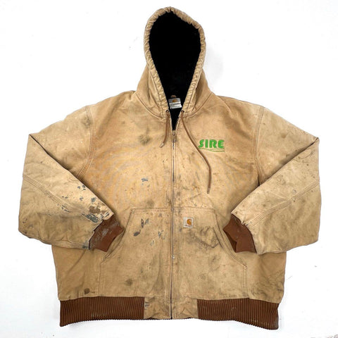 Carhartt Duck Active Jacket Hooded Quilted Lined Made in USA Distressed Sz 2XL