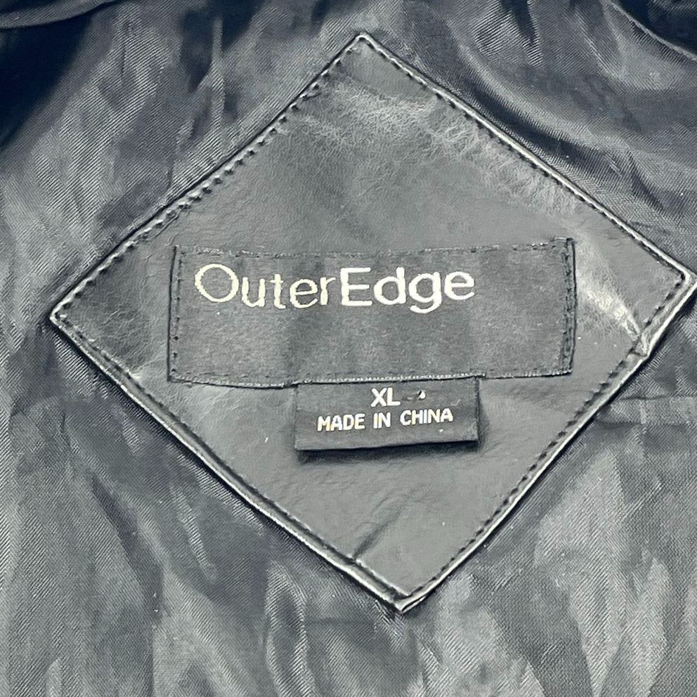 Outer Edge Black Faux Leather Belted Moto Jacket Coat Women's XL