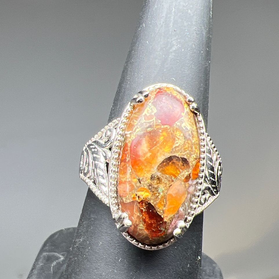 Fire Opal Matrix Ring Size 7 NIB