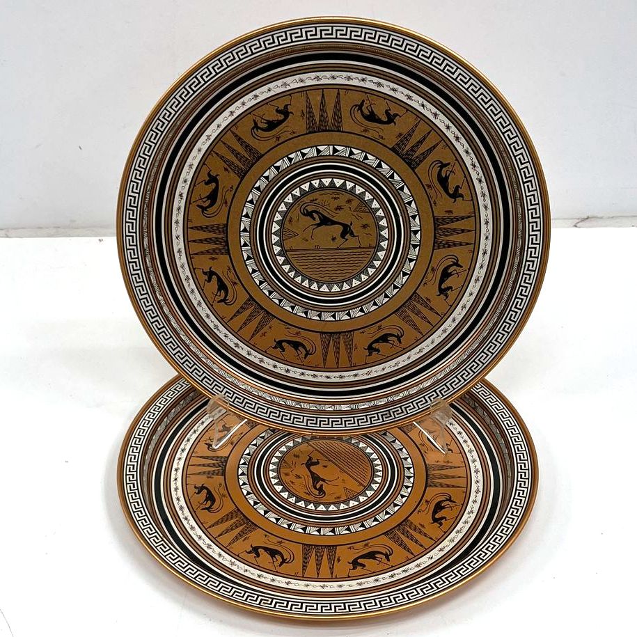Vintage Fabcraft Grecian Etruscan Tin Serving Tray Lot 2 Greek Key Design