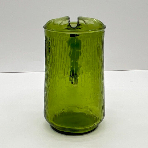 Anchor Hocking Pagoda Pitcher Avocado Green Textured Glass Vintage 9 Inch
