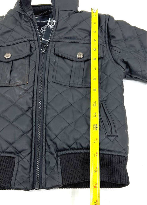 Pelle Pelle Black Quilted Faux Leather Full Zip Bomber Jacket Kids Size 4