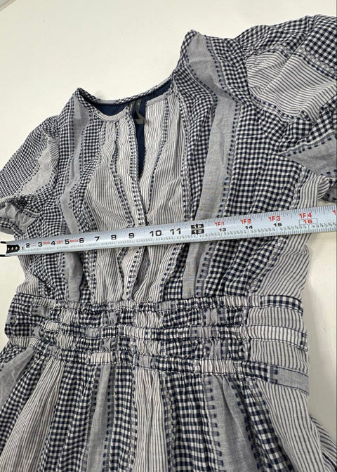Women's Dress Lot Madewell Blue Patchwork Gingham & Black Floral Mesh Sz XS S