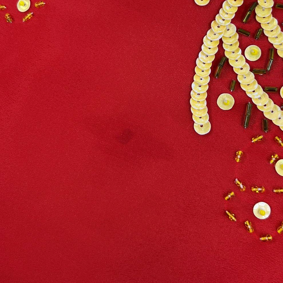 Vintage 60s Red Silk Cheongsam Qipao Dress Hand Beaded Phoenix Sz M