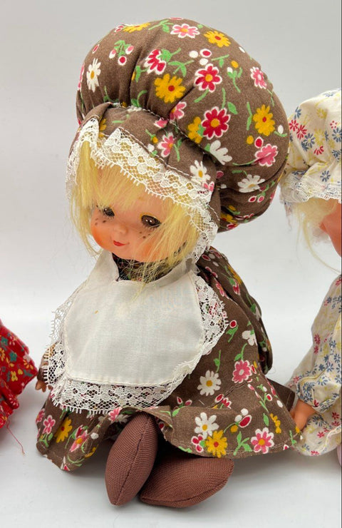 Musical Doll Lot of 3 Vintage Handcrafted Floral Dress 8 Inch Tested Working