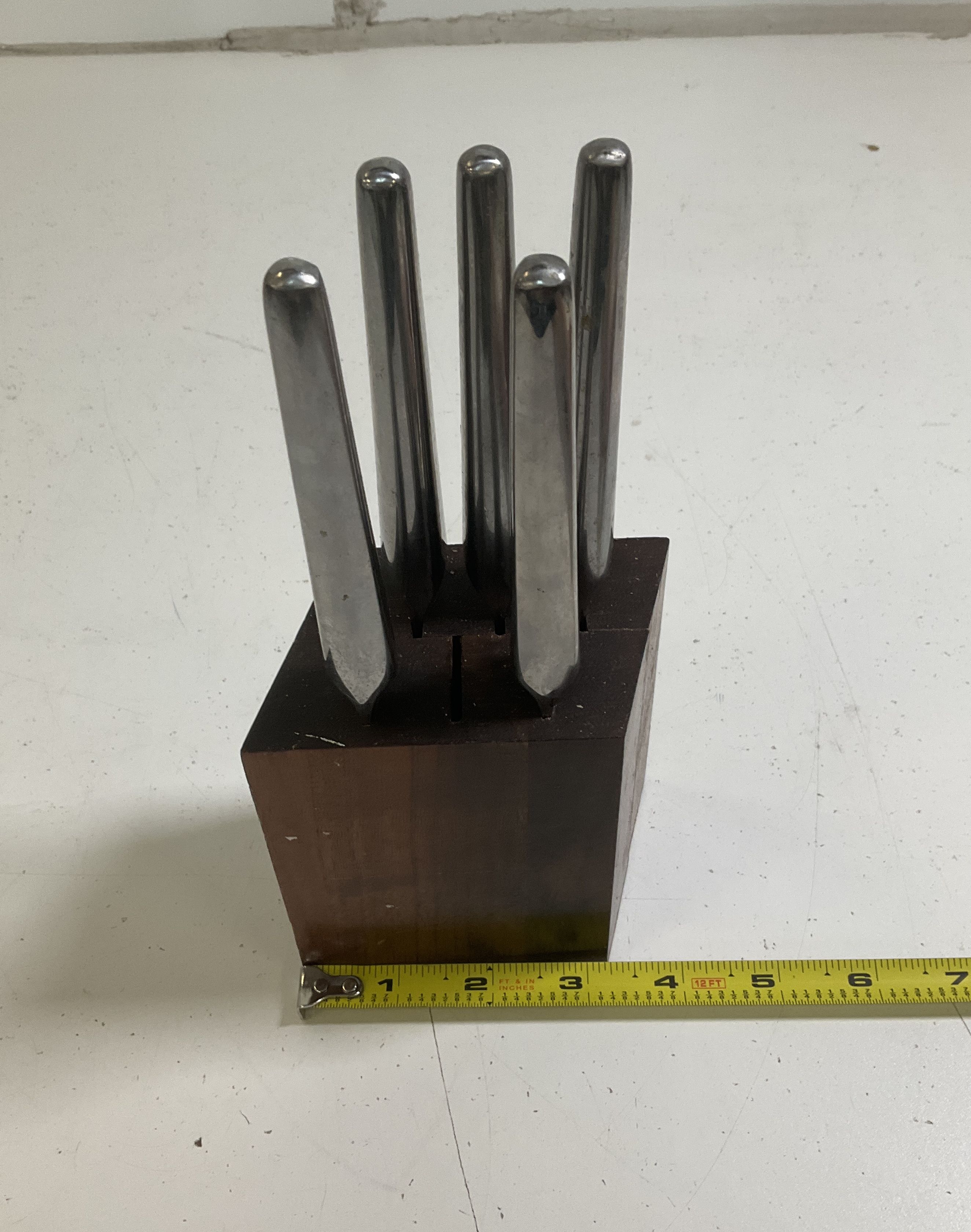 Vintage MCM Vernco Steak Knife Set 5pc Stainless Steel Japan w/ Wood Block