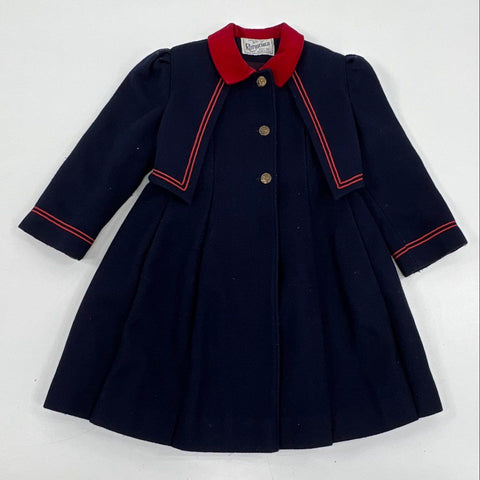 Vintage 80s Rothschild Wool Velvet Collar Sailor Dress Coat Girls USA