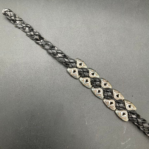 Vintage 1994 Brighton Black Braided Leather Heart Scroll Bracelet Buckle 9"