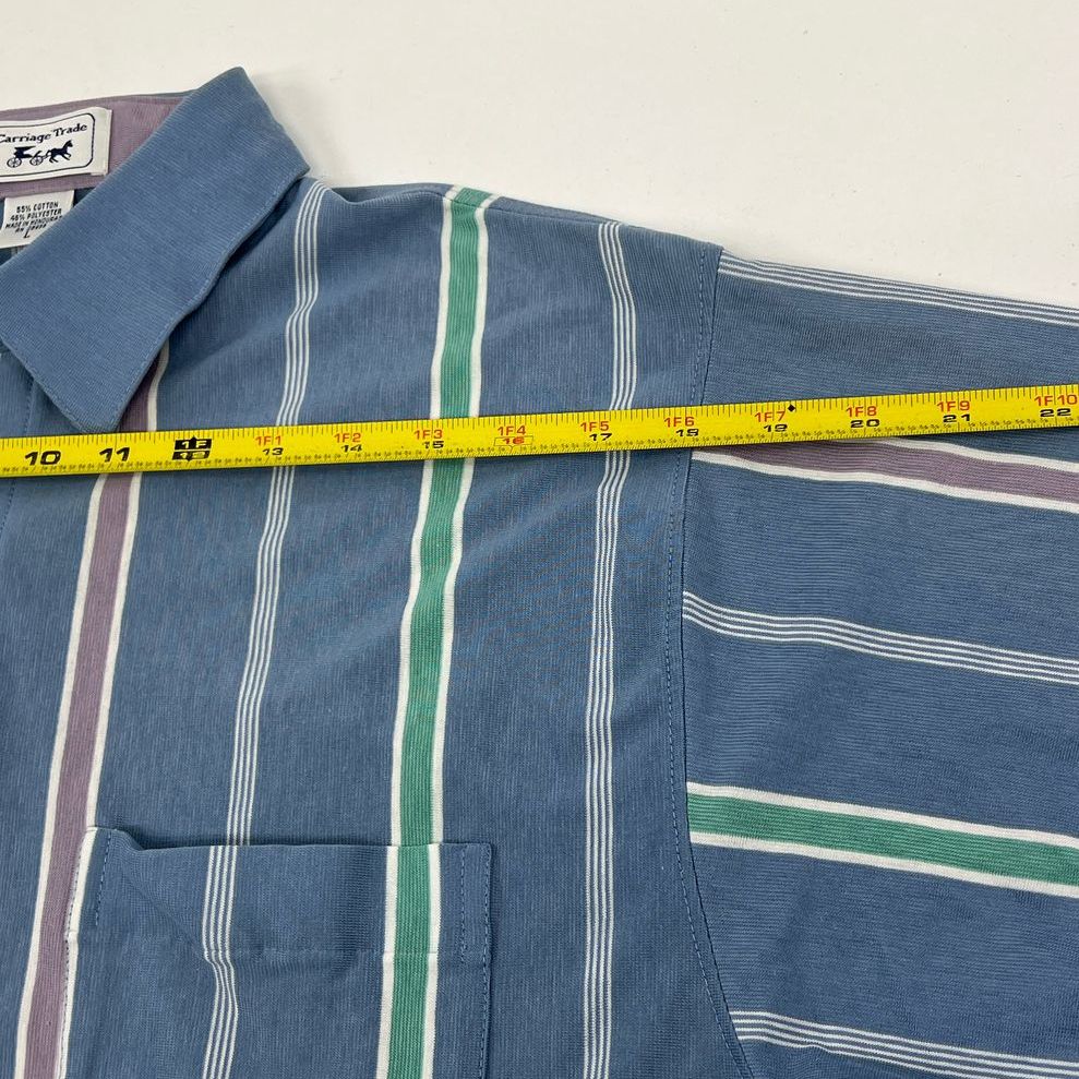 VTG Men's Carriage Trade Arrow Blue Striped Short Sleeve Polo Shirt Size Large