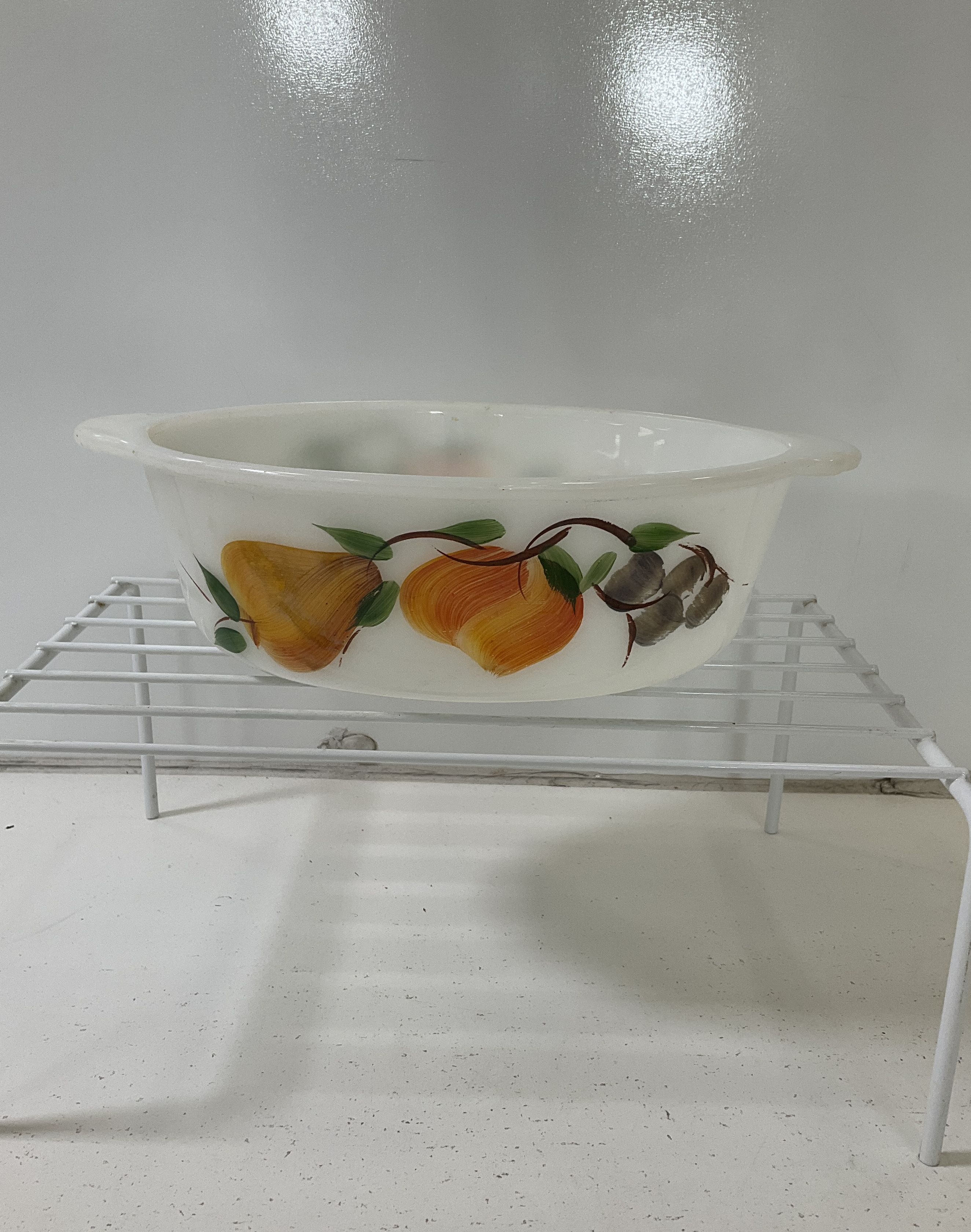 Vintage Fire-King Casserole Dish Lot 4 Meadow Green Gay Fad Fruit Milk Glass