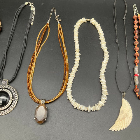 Boho Ethnic Statement Necklaces Jewelry Lot of 8 Beaded Puka Shell Cross Wing