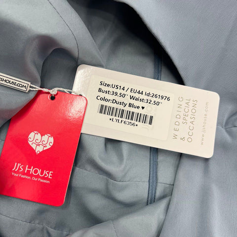 JJ's House Women's Dusty Blue A-Line High Low Lace Bridesmaid Dress Size 14 NWT