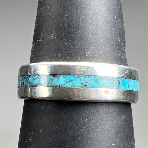 925 Sterling Silver Turquoise Chip Band Ring Size 8 4.20g