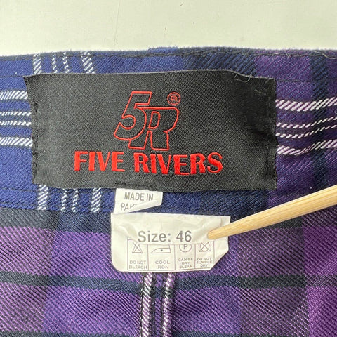 Five Rivers Men's Kilt Skirt Purple Plaid Cargo Pockets Utility Size 46