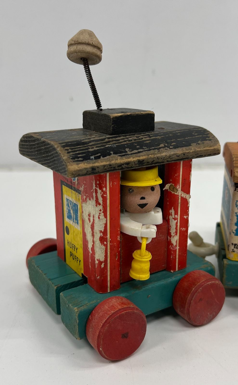 Vintage 1950s Fisher Price #999 Huffy Puffy Train Wood Pull Toy Litho