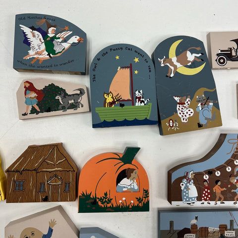 Vintage Lot Cat's Meow Village Wooden Shelf Sitters Nursery Rhyme Nativity