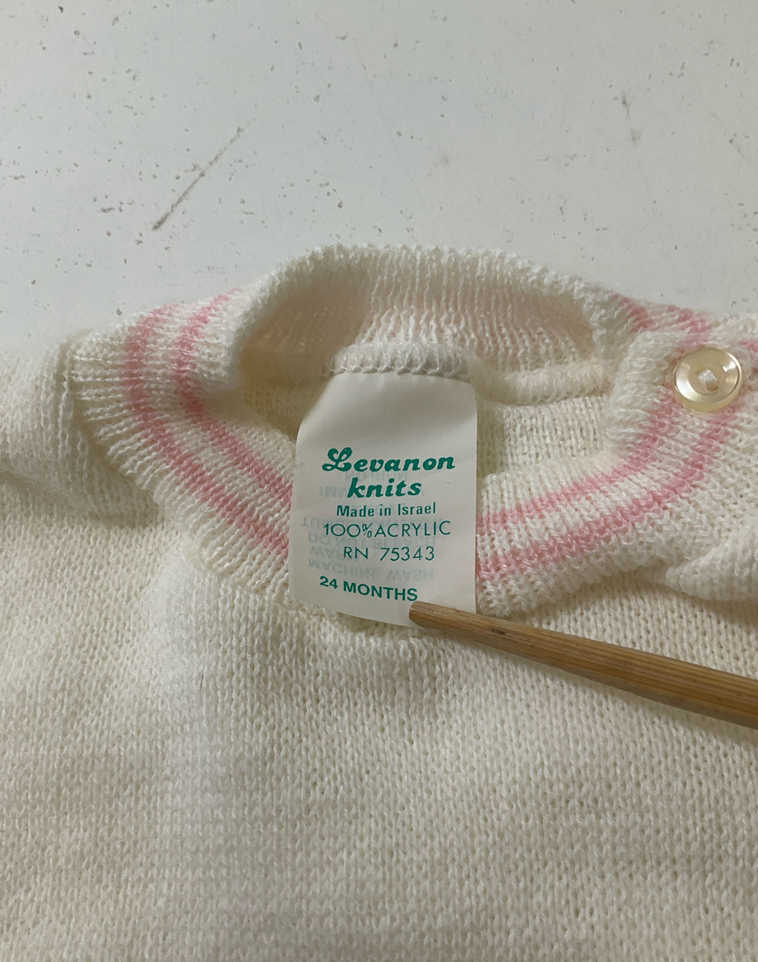 Levanon Knits White & Pink 2 Piece Sweater & Overalls Set 24 Months Vintage NWT