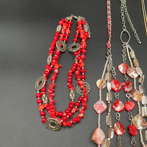 Boho Faux Pearl Shell Statement Necklace Jewelry Lot of 8 Beaded Leaf Tassel