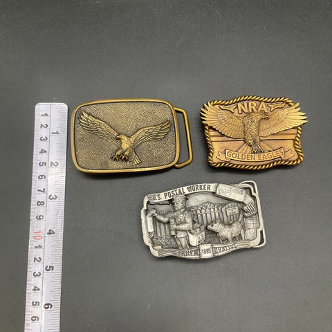 Vintage Belt Buckle Lot 3 NRA Golden Eagles US Postal Worker 1985 Solid Brass