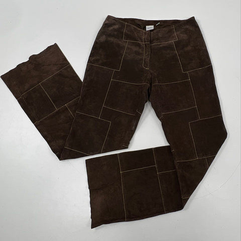 Wilsons Leather Maxima Women's Brown Suede Patchwork Flare Pants Vintage Y2K 12