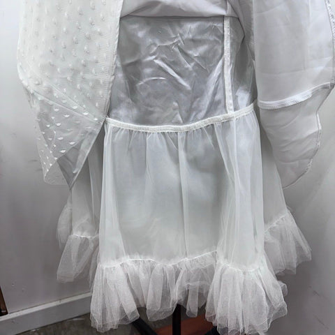 Vintage 80s Gunne Sax Women's White Satin Swiss Dot Tulle Mini Dress Sz 9/10