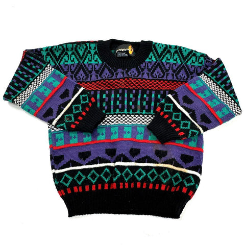 Vintage 90s Saggon Copper Mountain Geometric Knit Sweaters Portugal Lot 2 Sz 7