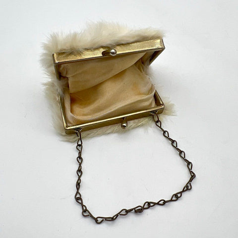 Vintage Cream Faux Fur Hand Warmer Muff and Matching Frame Coin Purse Set 2pc
