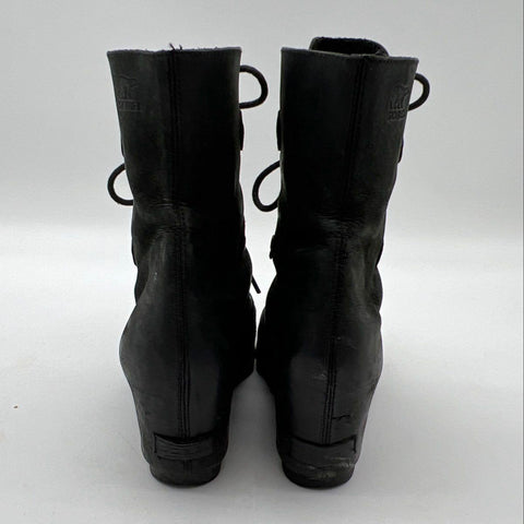 Sorel Joan of Arctic Wedge Mid Black Leather Women's Boots Size 12