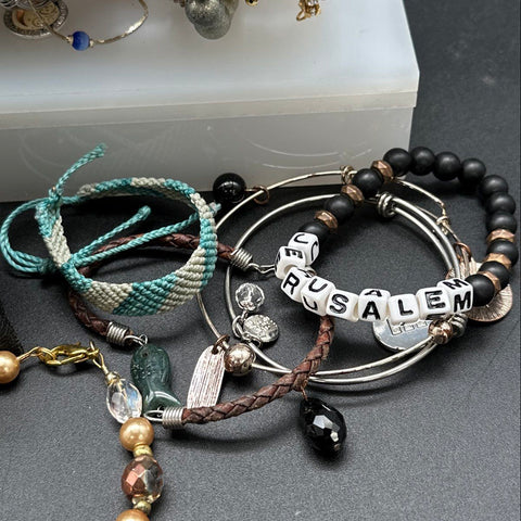 Boho Eclectic Fashion Jewelry Lot 40+ Bracelets Beaded Bangle Cuff Skull