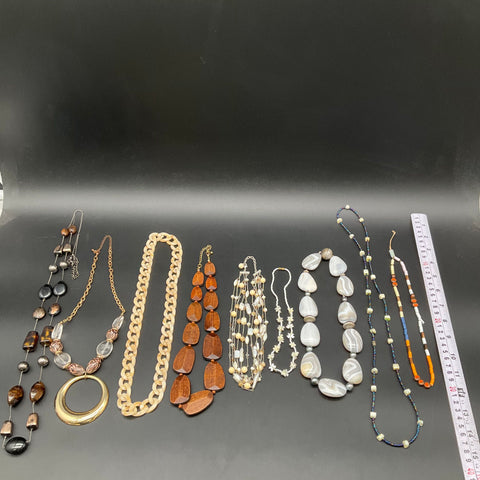 Vintage & Modern Boho Jewelry Lot of 10 Necklaces Wood Shell Beaded Acrylic