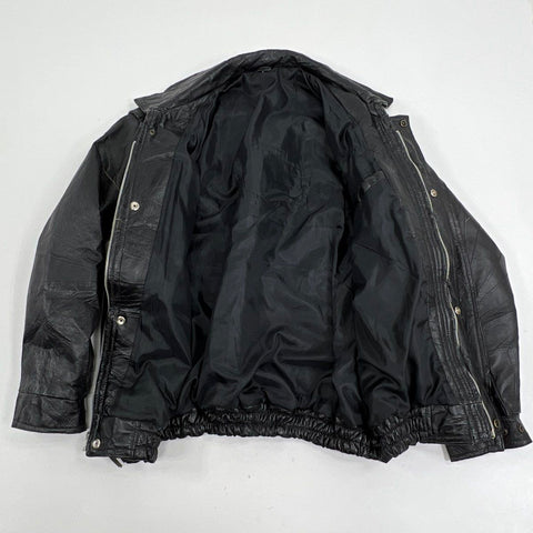 Vintage 90s Veteran USA Eagle Patchwork Leather Bomber Jacket Sz L