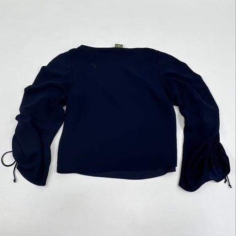 Trina Turk NWT Women's Veda Boat Neck Top Navy Blue Ruched Sleeve Sz M