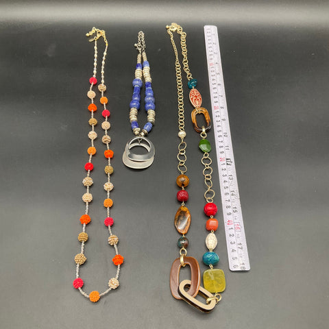 Chico's Beaded Necklace Lot of 3 Boho Chunky Gold & Silver Tone Mixed Styles