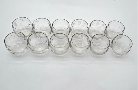 Etched Glass Punch Bowl Set 13 Piece Giant Snifter 12 Cups Floral Vine Vintage