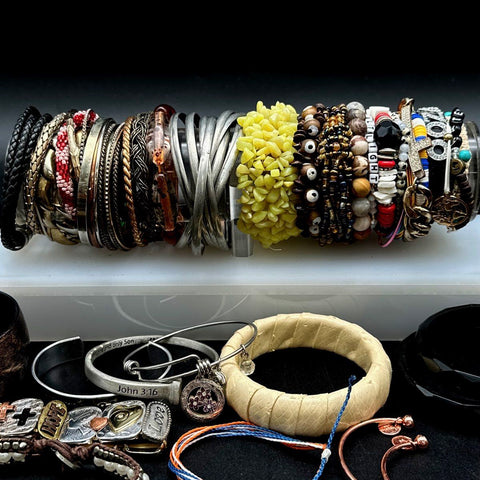 Vintage to Modern Costume Jewelry Lot Mixed Style Bangles Cuffs Beaded 45+ Pcs