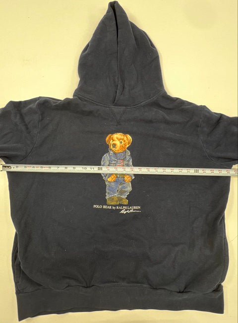 Polo Ralph Lauren Men's Navy Blue Denim Flag Sweater Polo Bear Hoodie Sz XXL 28"