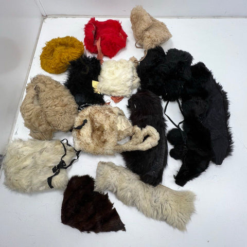 Vintage Lot Real & Faux Fur Coat Collars Stoles Hats Accessories Multi-Color
