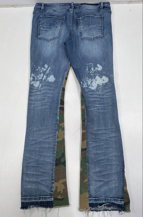 Rockstar Original Men's RSM 205 Blue Camo Flare Denim Distressed Jeans Size 38