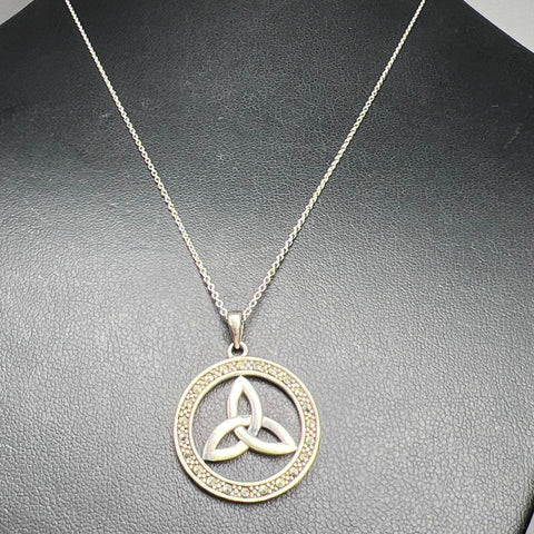 Anu 925 Sterling Silver Marcasite Accent Celtic Knot Pendant Necklace 4.8g