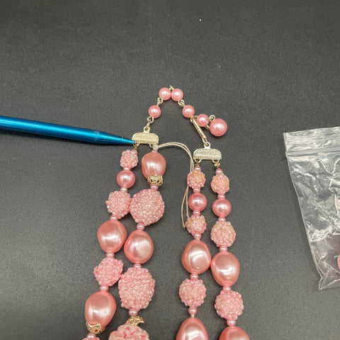 Vintage Japan Costume Jewelry Lot 2 Pink Blue Green Sugared Bead Necklaces