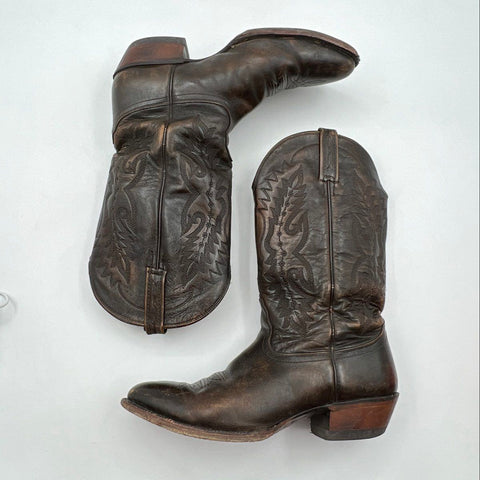 Vintage Nocona Dark Brown Leather Western Cowboy Boots Men's Size 10.5