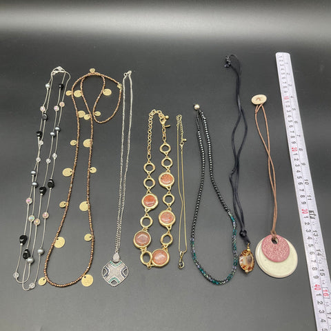 Boho & Modern Statement Necklace Lot of 8 Beaded Cord Gold Silver Tone