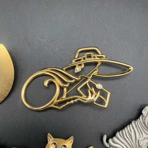 Vintage JJ Jonette Jewelry Figural Brooches Lot of 5 Noah's Ark Dog Cat Woman